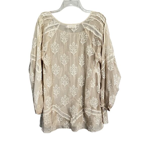 Johnny Was Silk Sheer Embroidered Cream Ivory Shirt 4 Love & Liberty M Lace - Picture 2 of 11
